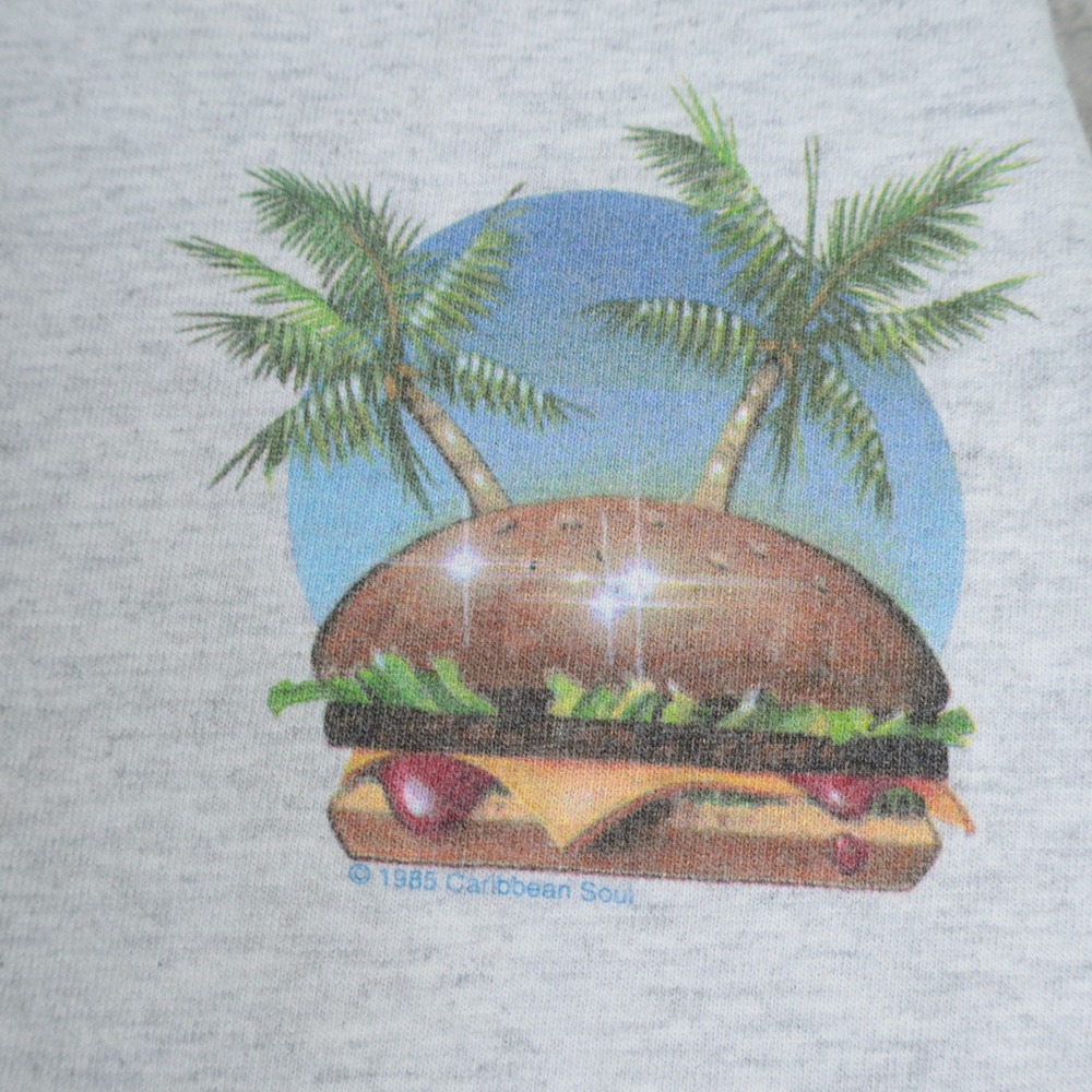 80s Caribbean Soul Cheeseburger in Paradise Boxy Grey Graphic Tank Mens XL - Picture 4 of 9